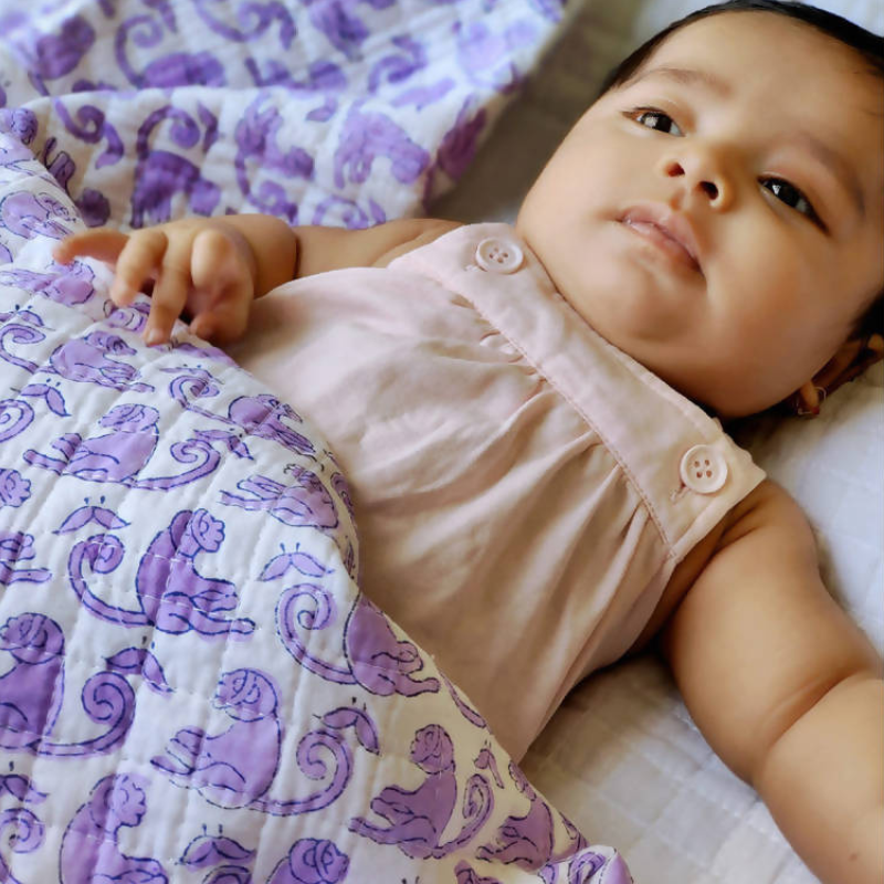 Muslin Baby Blanket | Monkey Print | Blue & Purple | 44 x 44 inches