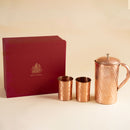 Pure Copper Jug & Glasses with Gift Box | Hammered | Gift Pack