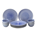 Stoneware Ceramic Dinner Set | 6 Dinner Plates & 6 Bowl Katori | Mist Blue | Set of 12