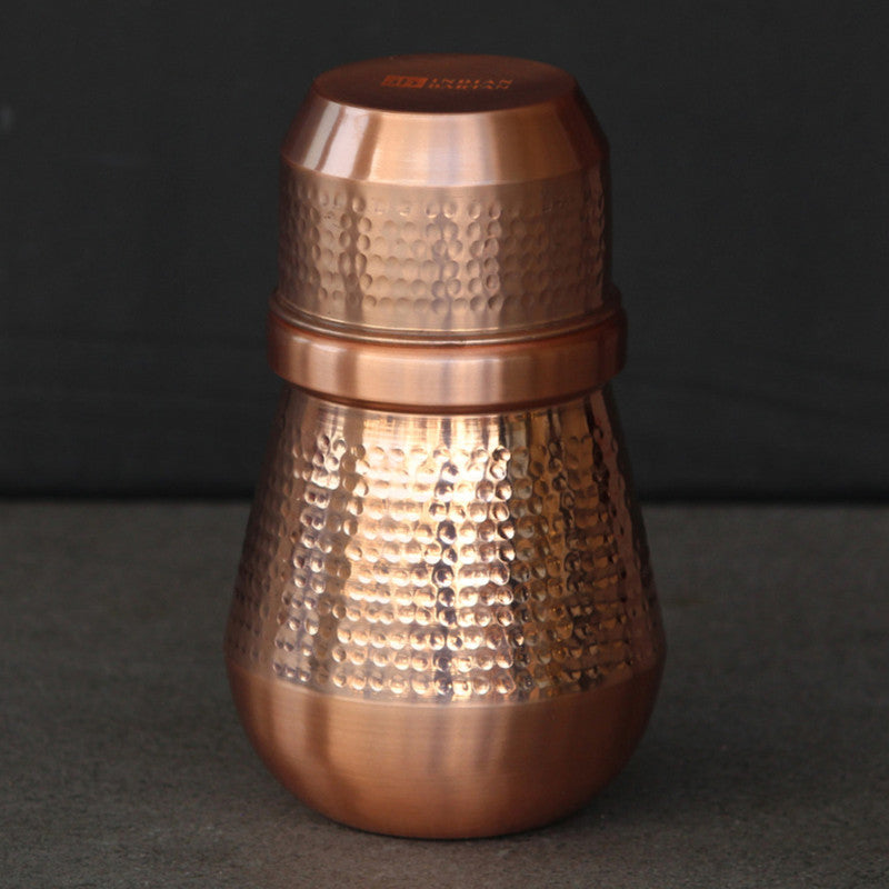 Copper Lotus Water Jar | 1 Litre | Light Brown