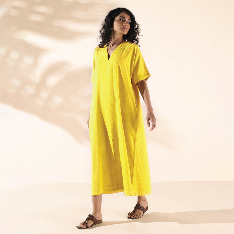 Cotton Front Slit Dress for Women | Lime