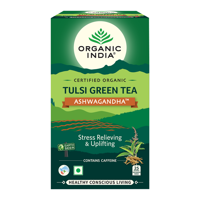 Anxiety Relief Ashwagandha Tulsi Green Tea | 25 Tea Bags | Pack of 3.