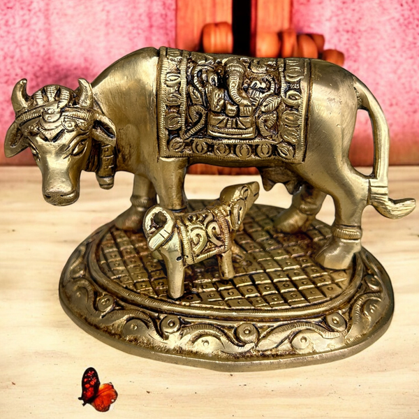 Brass Cow with Calf Idol | Gold | 9 cm