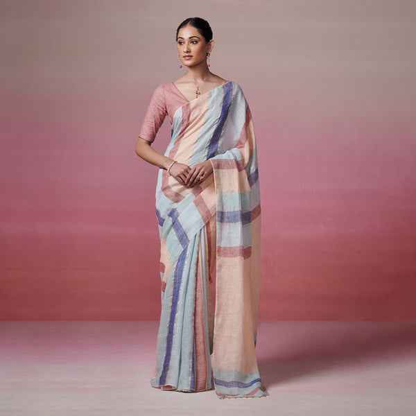 Linen Saree | Multicolor | Striped