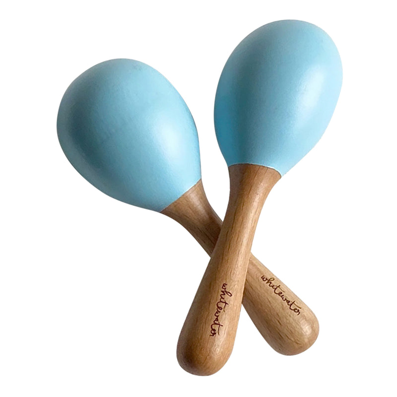 Newborn Baby Toys | Rubber Wood Maracas | Blue | BPA Free | 13 cm | Set of 2