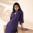 Cotton Dobby Midi Dress for Women | Purple | Side Slit