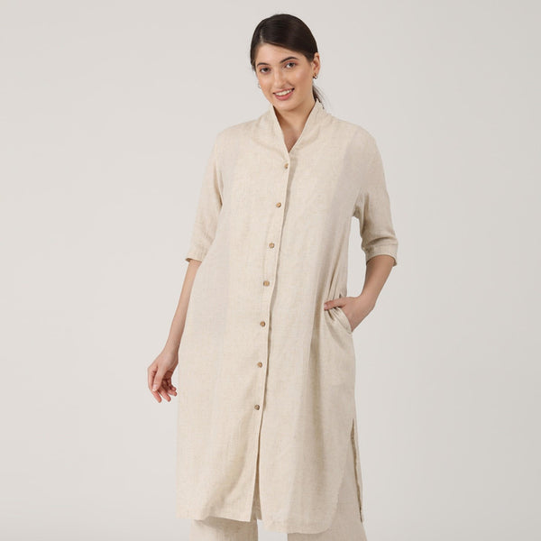 Linen Shirt Tunic for Women | Beige