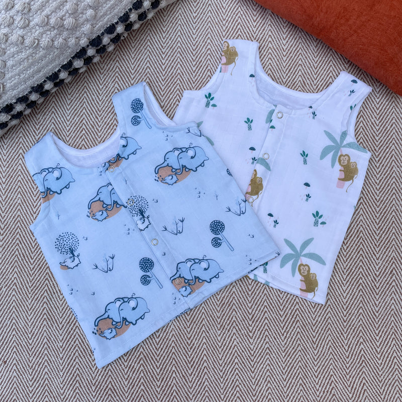 Muslin Jablas for Kids | Printed | Blue | Set of 2