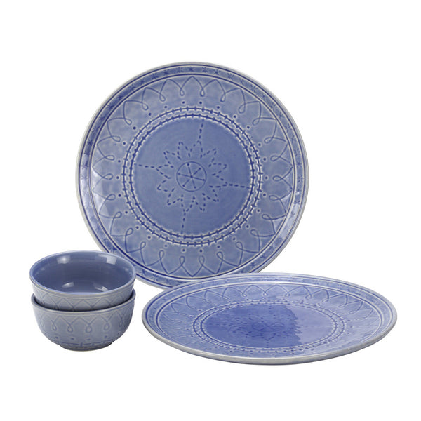 Ceramic Dinner Set | Stoneware | 2 Dinner Plates & 2 Bowl Katori | Mist Blue | Set of 4