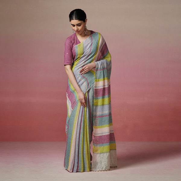 Linen Striped Saree | Multicolour
