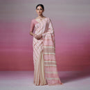 Linen Saree | Beige & Pink | Striped