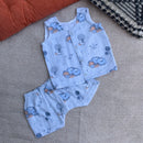 Muslin Jabla and Shorts Set for Kids | Elephant Print | Blue