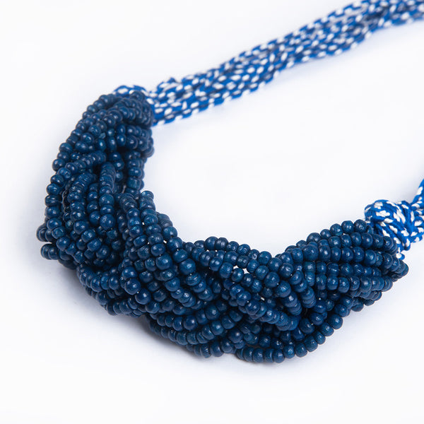 Cotton Necklace | Wooden Beads | Blue