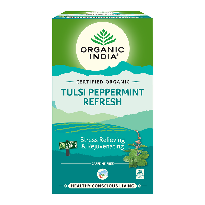 Organic India Tulsi Peppermint | Relieve Stress and Fatigue | 25 Tea Bags