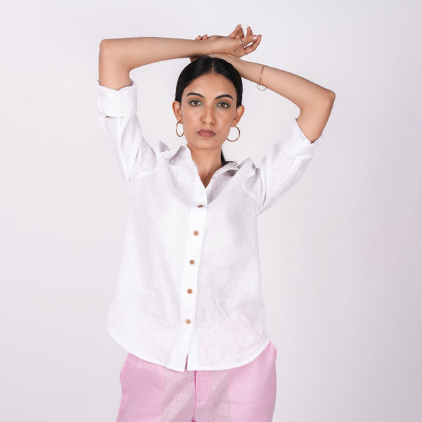 White Linen Shirt for Women | Full Sleeves