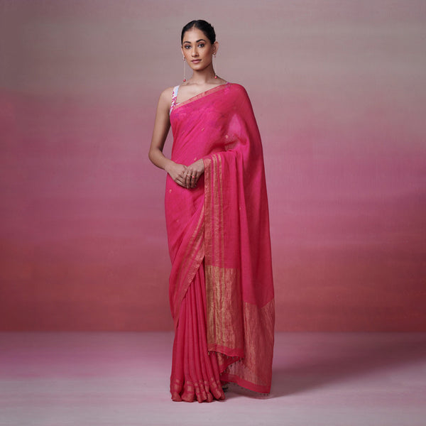 Linen Saree | Pink & Copper