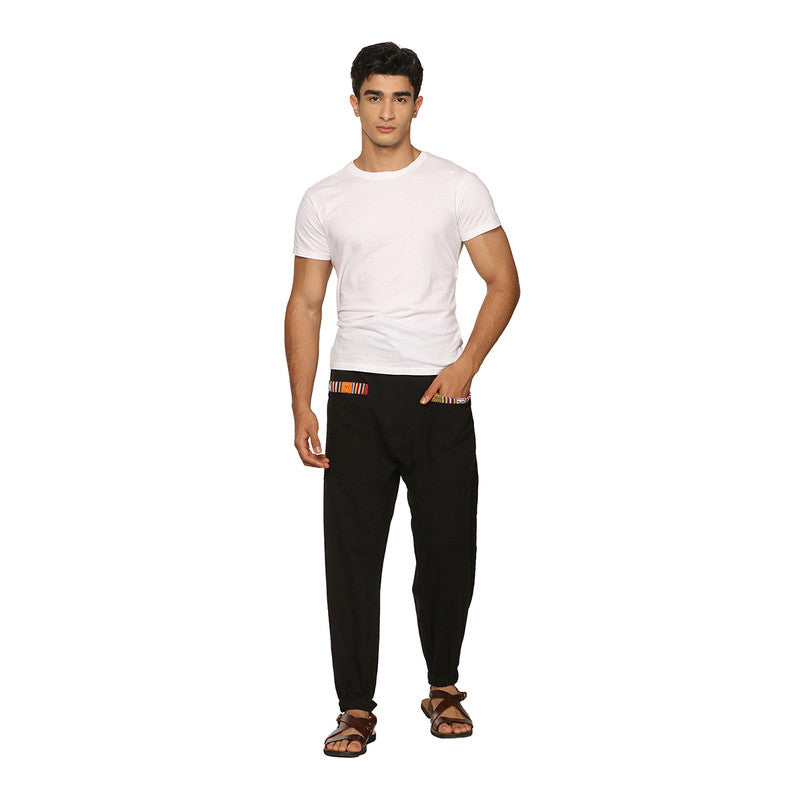 Cotton Jogger Pants for Men | Black | Front Pocket
