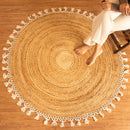 Jute & Cotton Floor Round Carpet | Beige | Ultra Large - 4 x 4 Feet