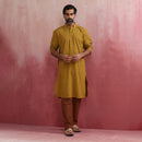 Cotton Long Kurta for Men | Mustard | Mandarin Collar