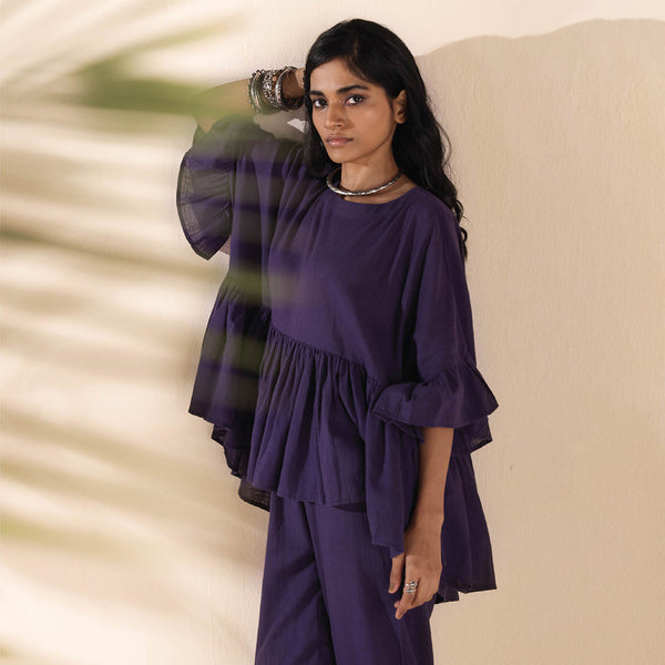 Cotton Flared Co Ord Set for Women | Purple