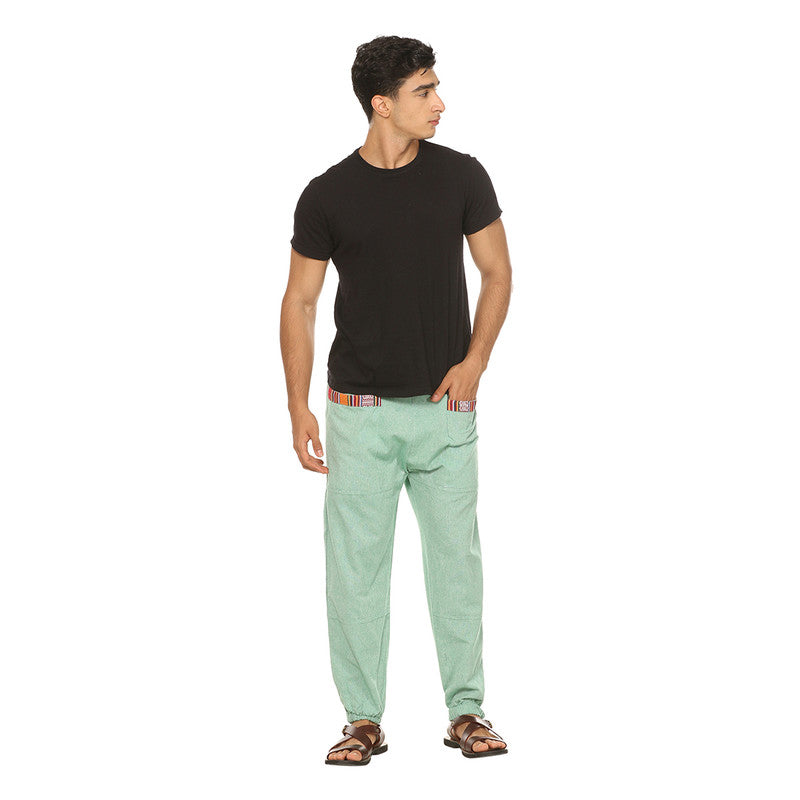 Cotton Jogger Pants for Men | Sea Green | Front Pocket