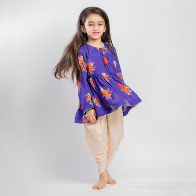 Cotton Kurta Set With Dhoti | Girls | Purple