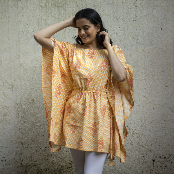 Yellow Short Kaftan | Lyocell | Printed