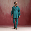 Cotton Kurta Set for Men | Teal Green | Shirt Collar