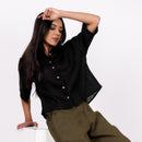 Black Linen Shirt for Women | Drop Shoulder