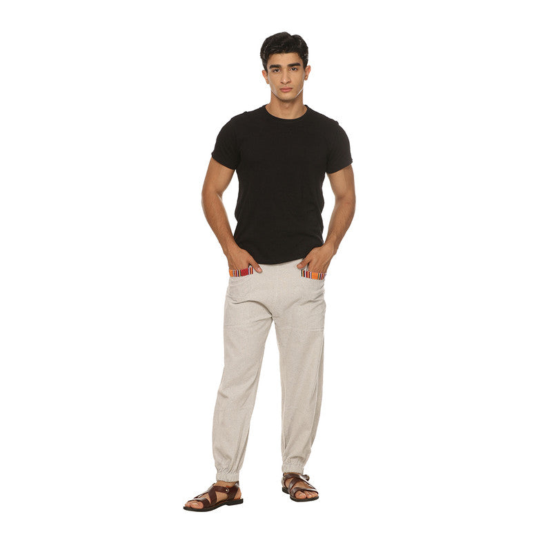 Cotton Jogger Pants for Men | Melange Grey | Front Pocket