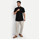 Black Linen Shirt for Men | Mandarin Collar