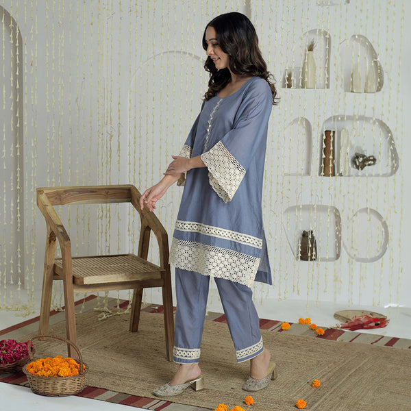 Chanderi Cotton Pakistani Suit | Straight Fit | Blue