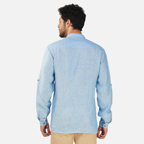 Linen Full Sleeve Shirt for Men | Sky Blue Chambray