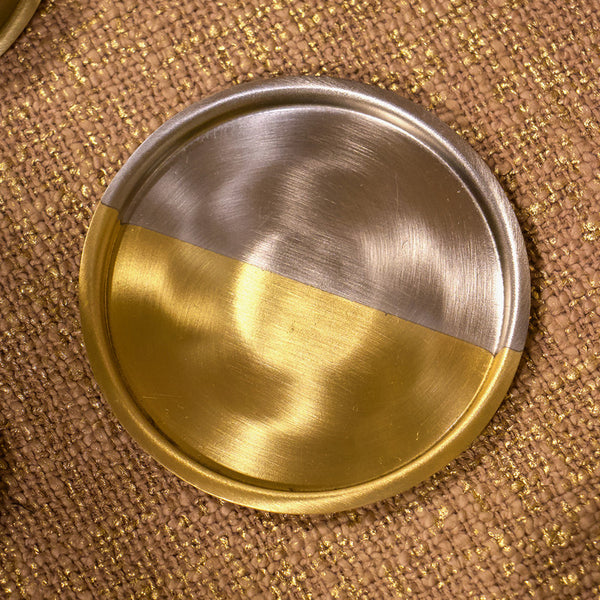 Dual Tone Brass Coasters | Gold & Steel Matt | Set of 4