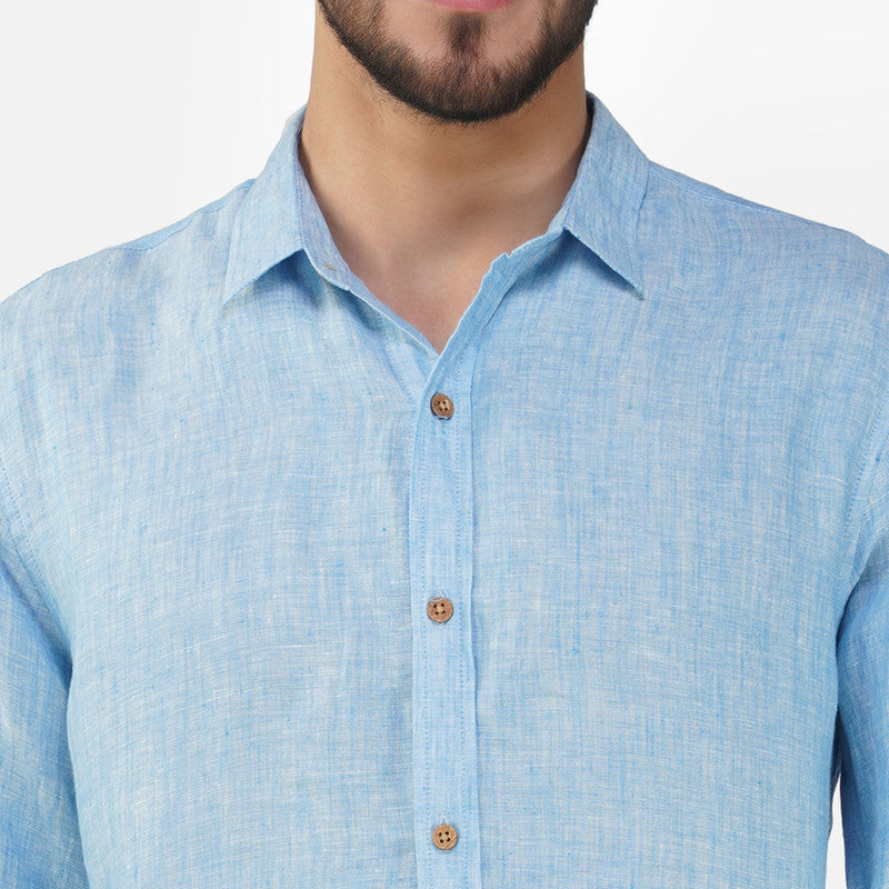 Linen Full Sleeve Shirt for Men | Sky Blue Chambray