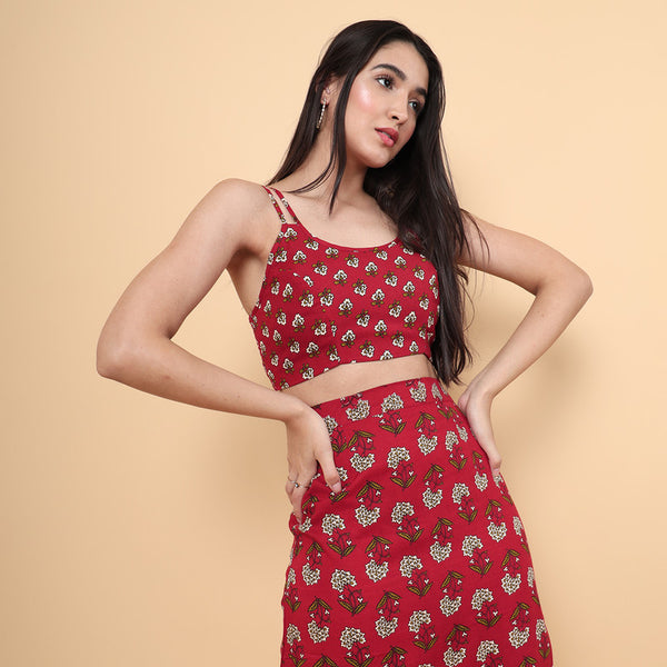 Cotton Bralette Top For Women | Printed | Red