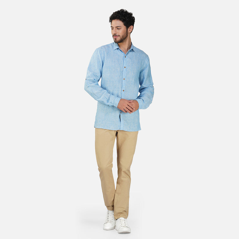 Linen Full Sleeve Shirt for Men | Sky Blue Chambray