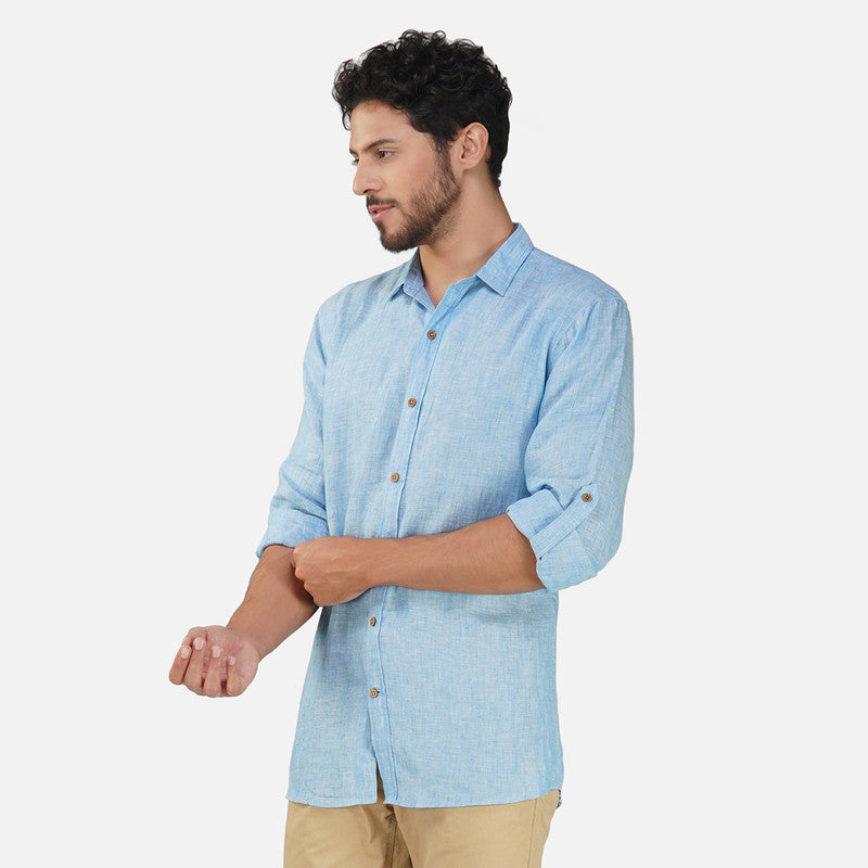 Linen Full Sleeve Shirt for Men | Sky Blue Chambray