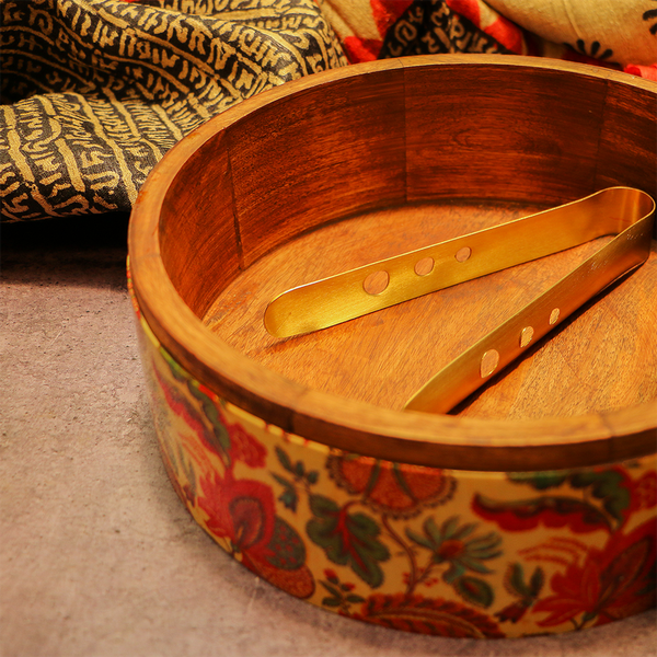 Brass Chapati Box | with Tongs | 9 Inches | Roti Box.