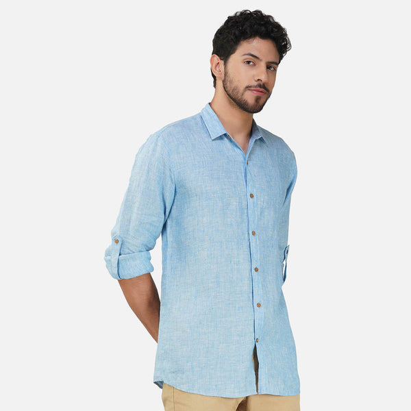 Linen Full Sleeve Shirt for Men | Sky Blue Chambray