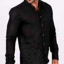 Black Linen Shirt for Men | Full Sleeves | Mandarin Collar