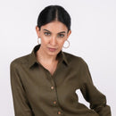 Linen Shirt for Women | Full Sleeves | Forest Green