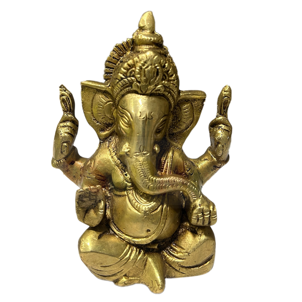 Brass Ganesh Idol | Antique Ganesh Murti | Gold | 6 Inches