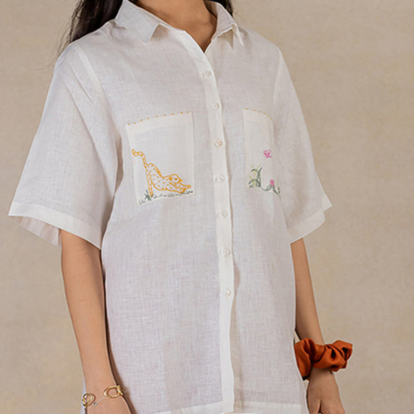 Linen Women Shirt | Half Sleeves | Off-White