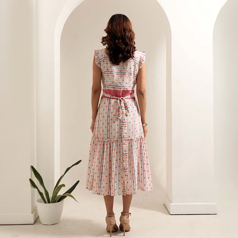 Cotton White Dress for Women | Floral Pattern | Sleeveless