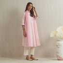 Chanderi Silk Kurta with Dupatta | Hand Embroidered | Baby Pink