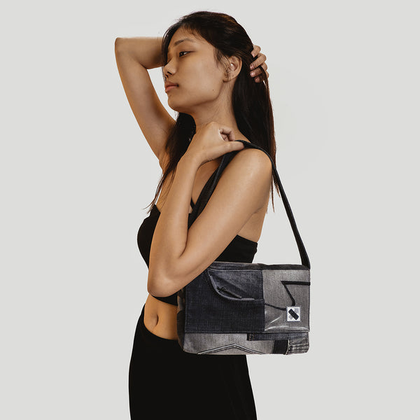 Denim Shoulder Bag | Black & Grey