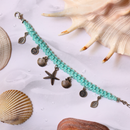 Crochet Charms Bracelet for Women | Metal & Cotton Threads | Aqua