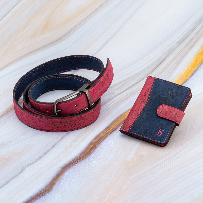 Gift Hampers for Women | Cork Belt & Wallet | Denim Blue