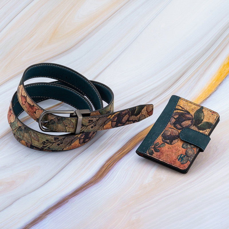 Gift Hampers for Women | Cork Belt & Wallet | Floral Ink